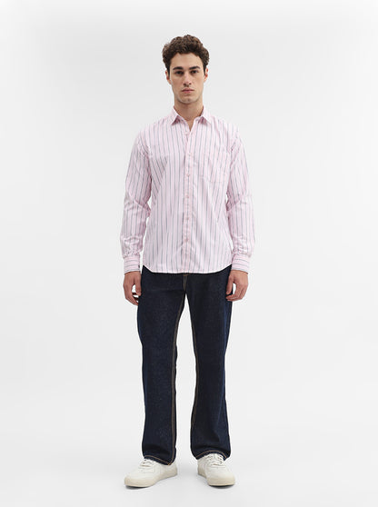 Light Pink Striped Smart Fit Semi Casual Shirt | Greenfibre