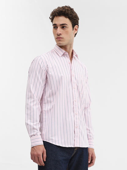Light Pink Striped Smart Fit Semi Casual Shirt | Greenfibre