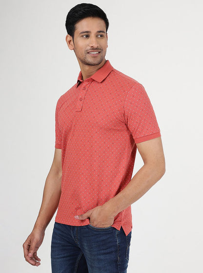 Pink Printed Slim Fit Polo T-Shirt | JadeBlue