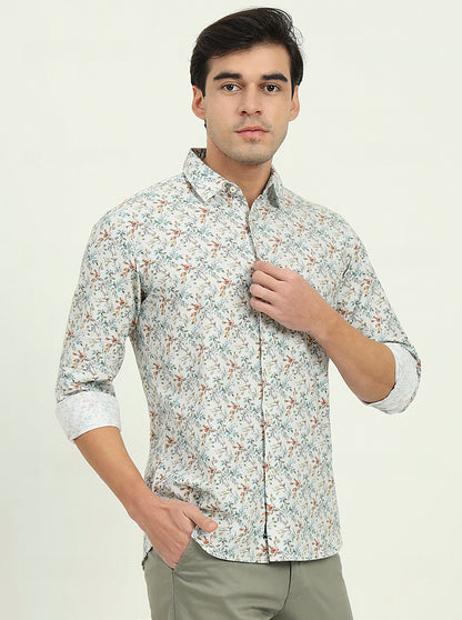 White Printed Slim Fit Casual Shirt | JadeBlue