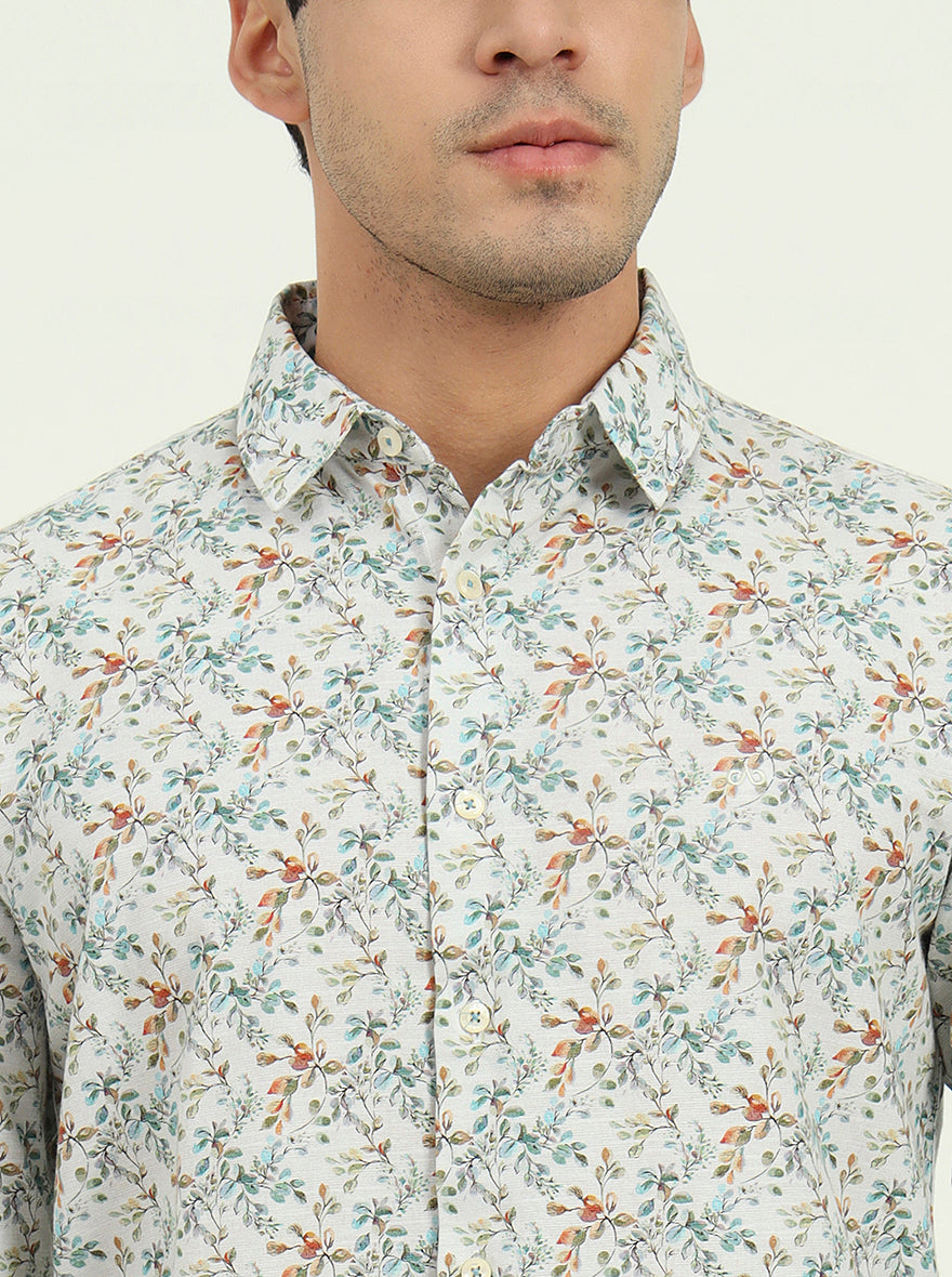 White Printed Slim Fit Casual Shirt | JadeBlue