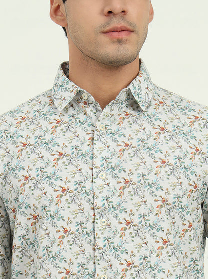 White Printed Slim Fit Casual Shirt | JadeBlue