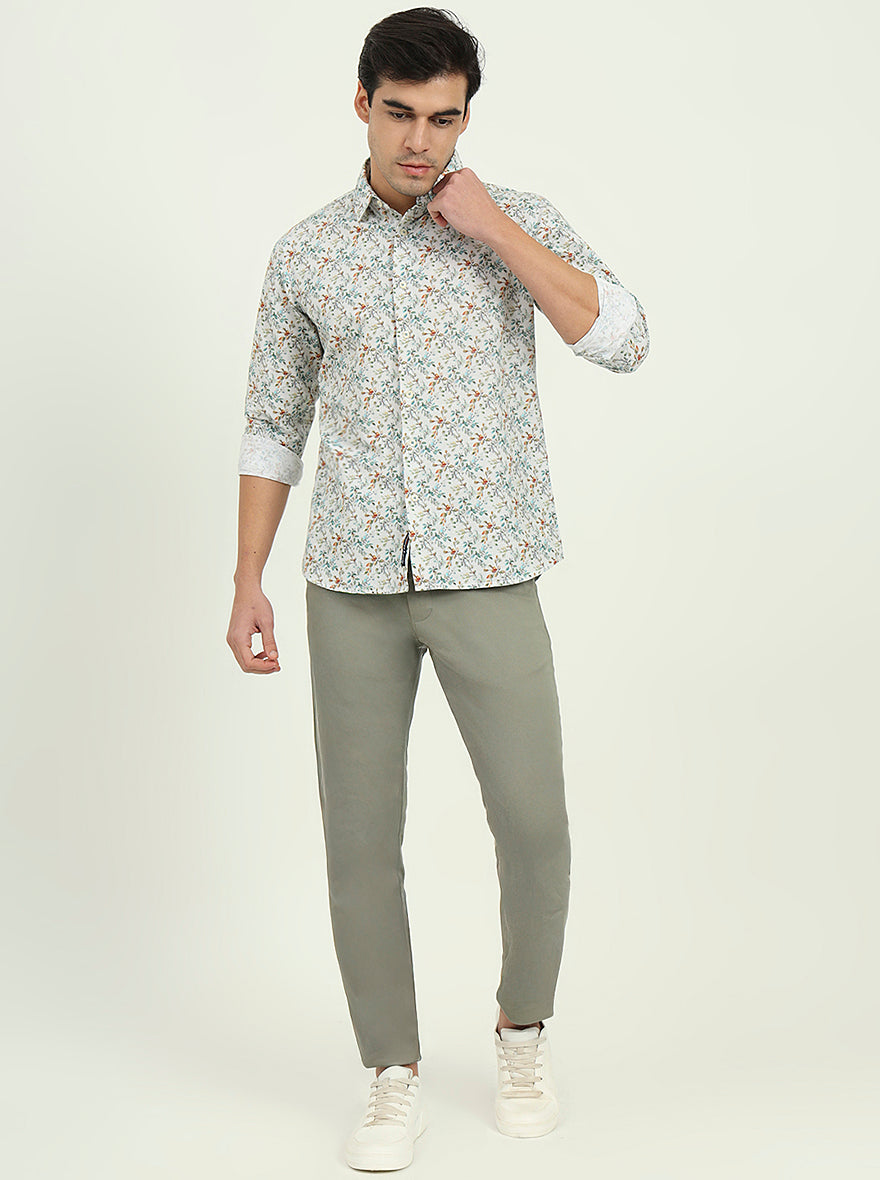White Printed Slim Fit Casual Shirt | JadeBlue