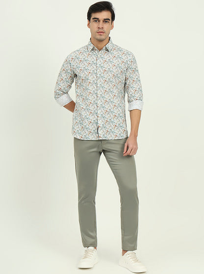 White Printed Slim Fit Casual Shirt | JadeBlue