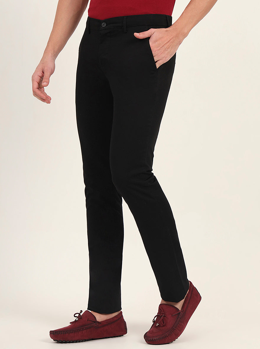 Black Solid Super Slim Fit Casual Trouser | Greenfibre