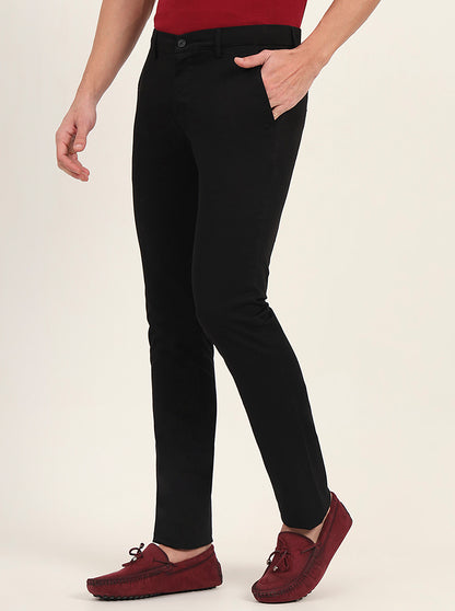 Black Solid Super Slim Fit Casual Trouser | Greenfibre