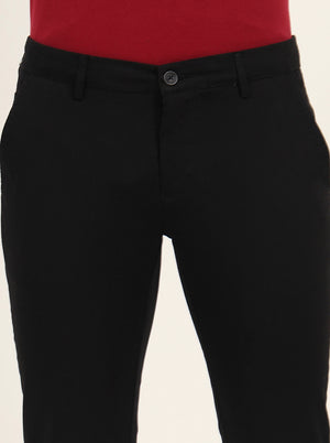 Black Solid Super Slim Fit Casual Trouser | Greenfibre