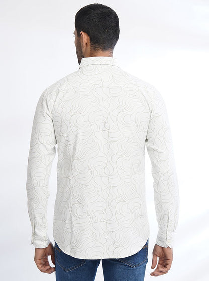 White Printed Slim Fit Casual Shirt | JadeBlue