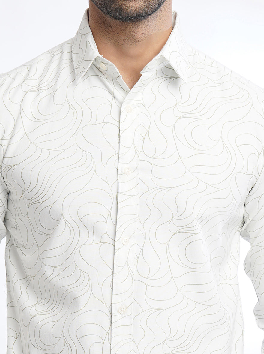 White Printed Slim Fit Casual Shirt | JadeBlue