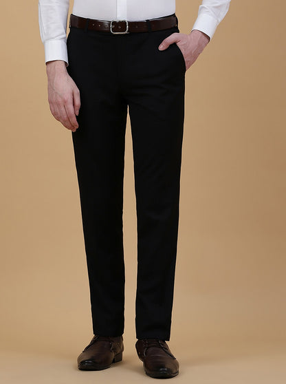 Black Solid Slim Fit Formal Trouser | Metal