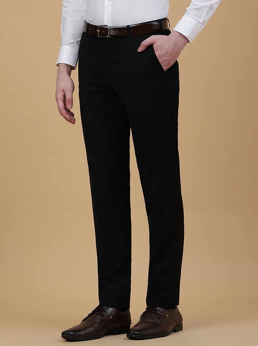 Black Solid Slim Fit Formal Trouser | Metal