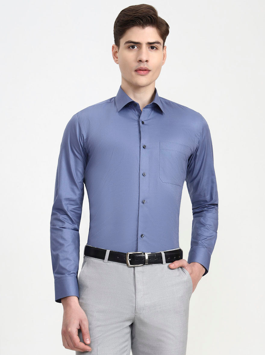 Blue Solid Slim Fit Formal Shirt | JadeBlue Youth