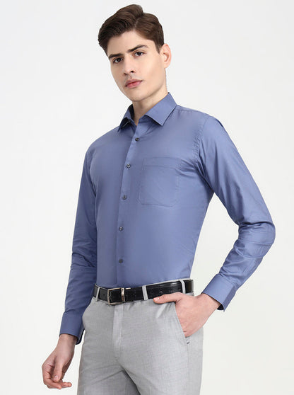 Blue Solid Slim Fit Formal Shirt | JadeBlue Youth