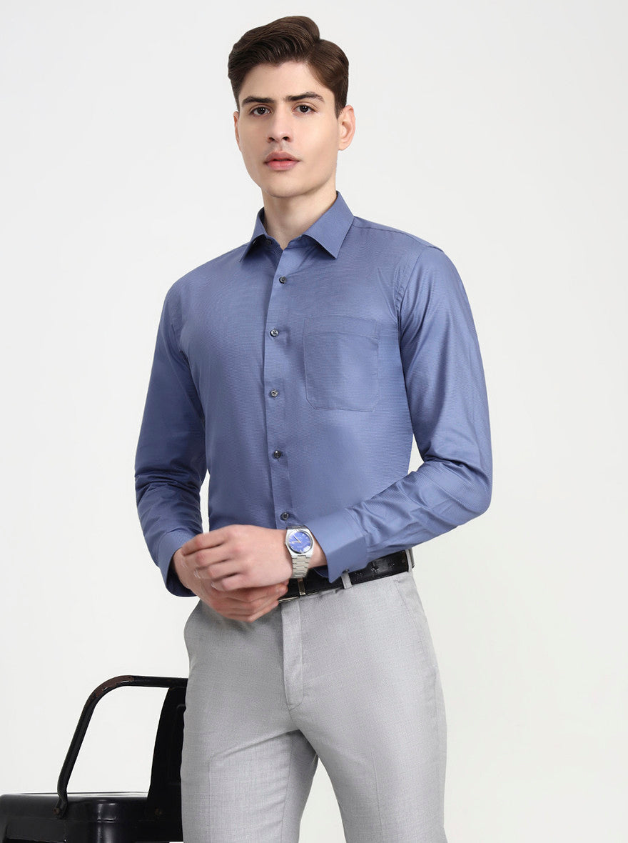Blue Solid Slim Fit Formal Shirt | JadeBlue Youth