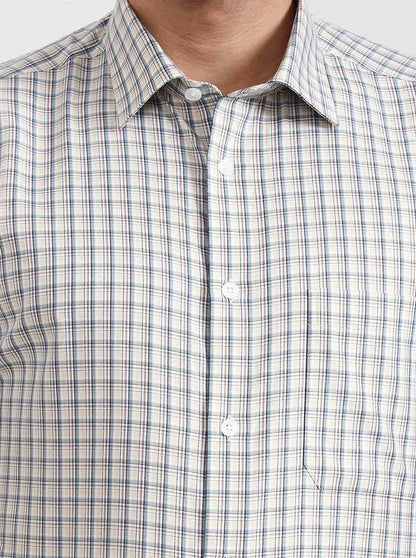 Yellow & Grey Checked Regular Fit Formal Shirt | JadeBlue