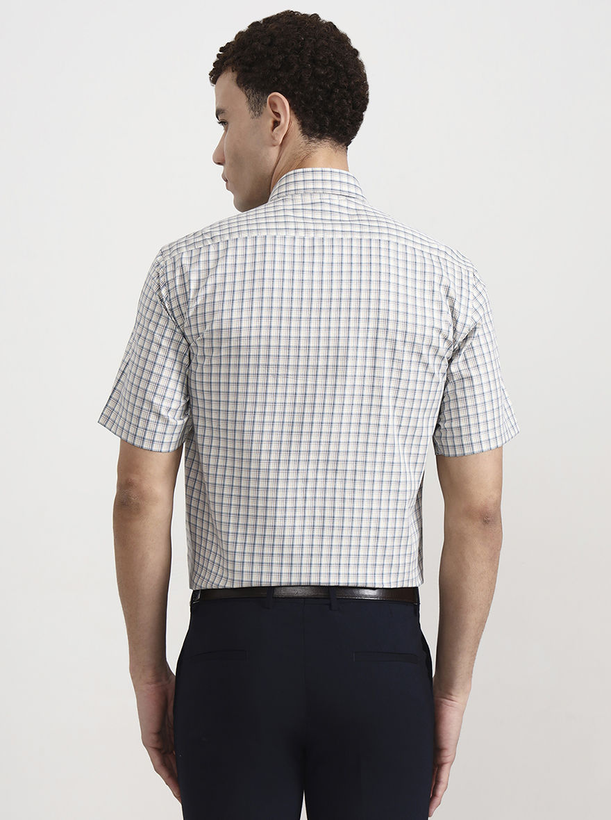 Yellow & Grey Checked Regular Fit Formal Shirt | JadeBlue