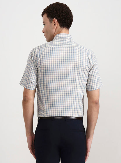 Yellow & Grey Checked Regular Fit Formal Shirt | JadeBlue
