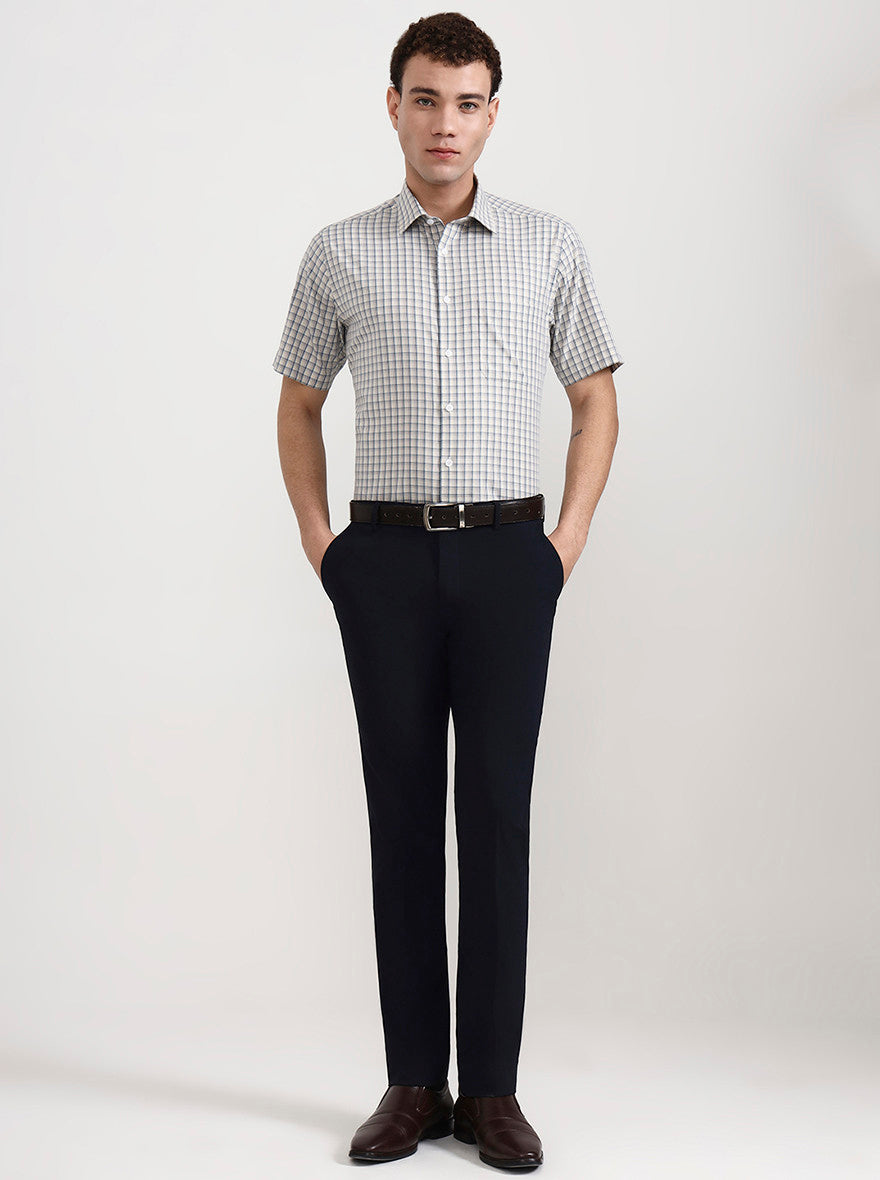 Yellow & Grey Checked Regular Fit Formal Shirt | JadeBlue