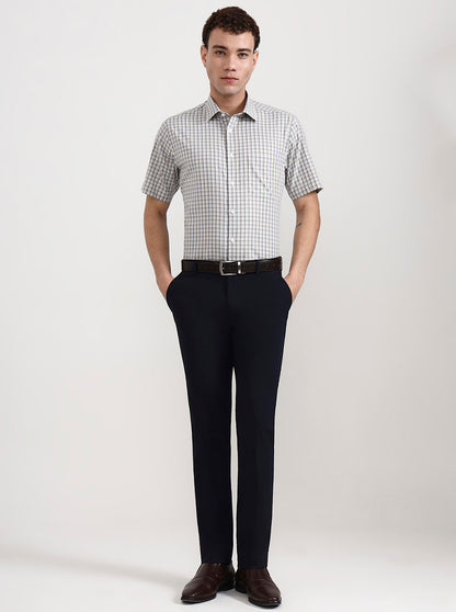 Yellow & Grey Checked Regular Fit Formal Shirt | JadeBlue