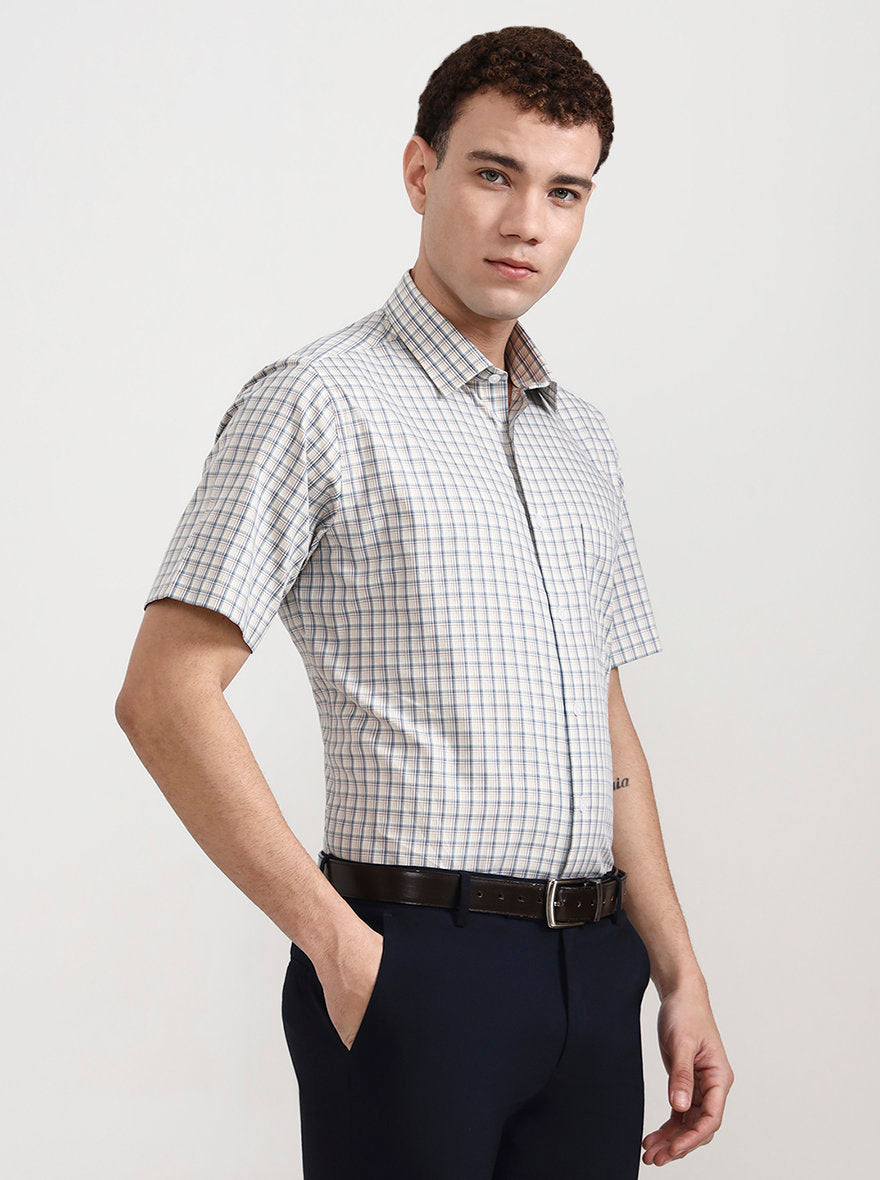 Yellow & Grey Checked Regular Fit Formal Shirt | JadeBlue