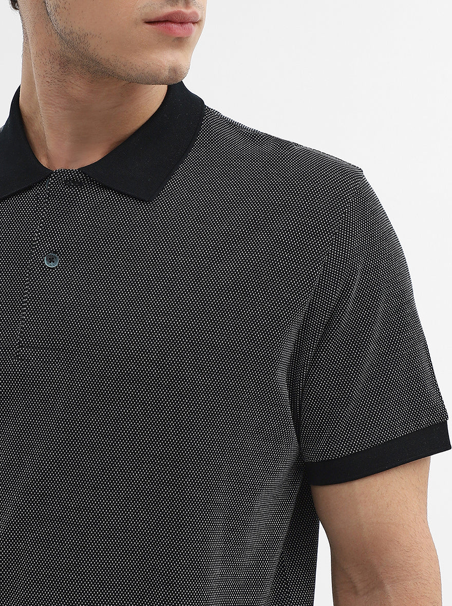 Black Jaquard Slim Fit Polo T-Shirt | JadeBlue