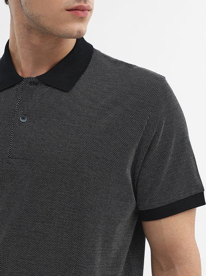 Black Jaquard Slim Fit Polo T-Shirt | JadeBlue