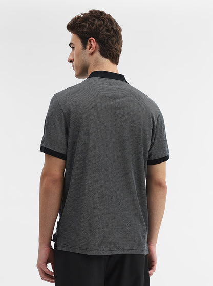 Black Jaquard Slim Fit Polo T-Shirt | JadeBlue