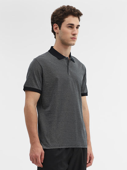 Black Jaquard Slim Fit Polo T-Shirt | JadeBlue