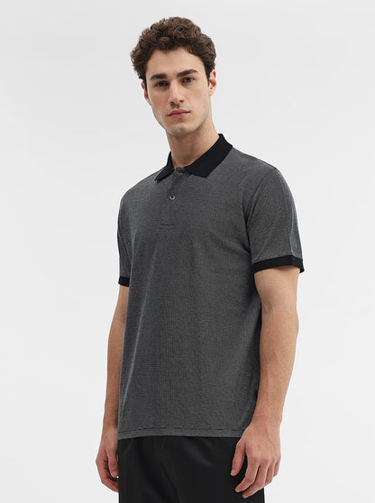Black Jaquard Slim Fit Polo T-Shirt | JadeBlue