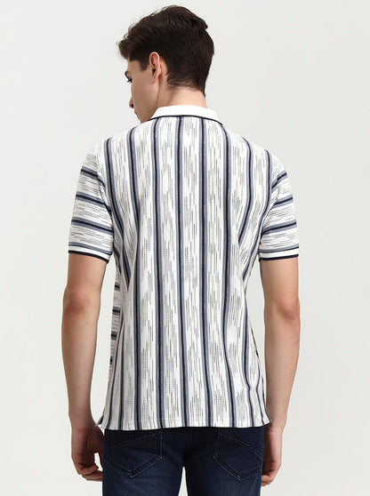 Grey Striped Slim Fit Polo T-Shirt | Greenfibre