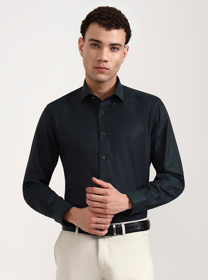 Green Solid Slim Fit Party Wear Shirt | Greenfibre