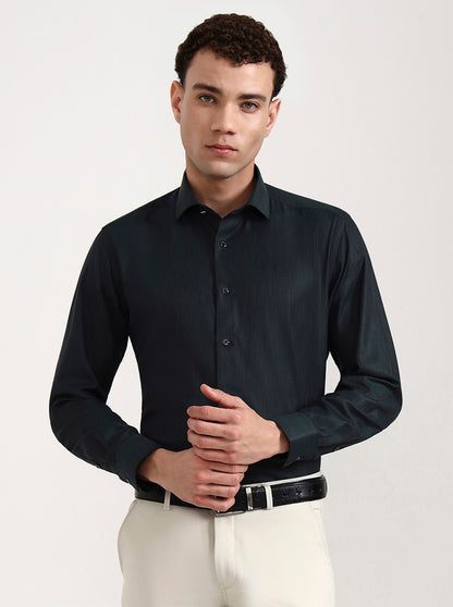 Green Solid Slim Fit Party Wear Shirt | Greenfibre