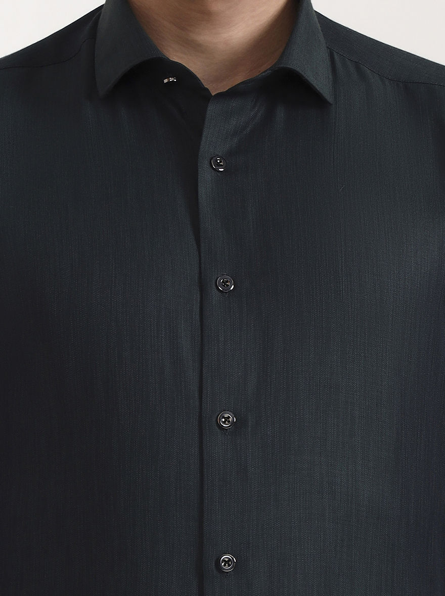Green Solid Slim Fit Party Wear Shirt | Greenfibre