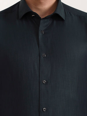 Green Solid Slim Fit Party Wear Shirt | Greenfibre