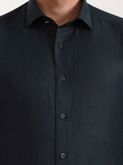 Green Solid Slim Fit Party Wear Shirt | Greenfibre