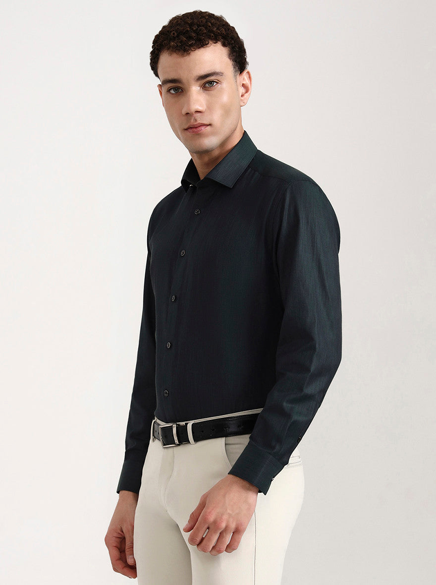Green Solid Slim Fit Party Wear Shirt | Greenfibre