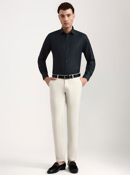 Green Solid Slim Fit Party Wear Shirt | Greenfibre