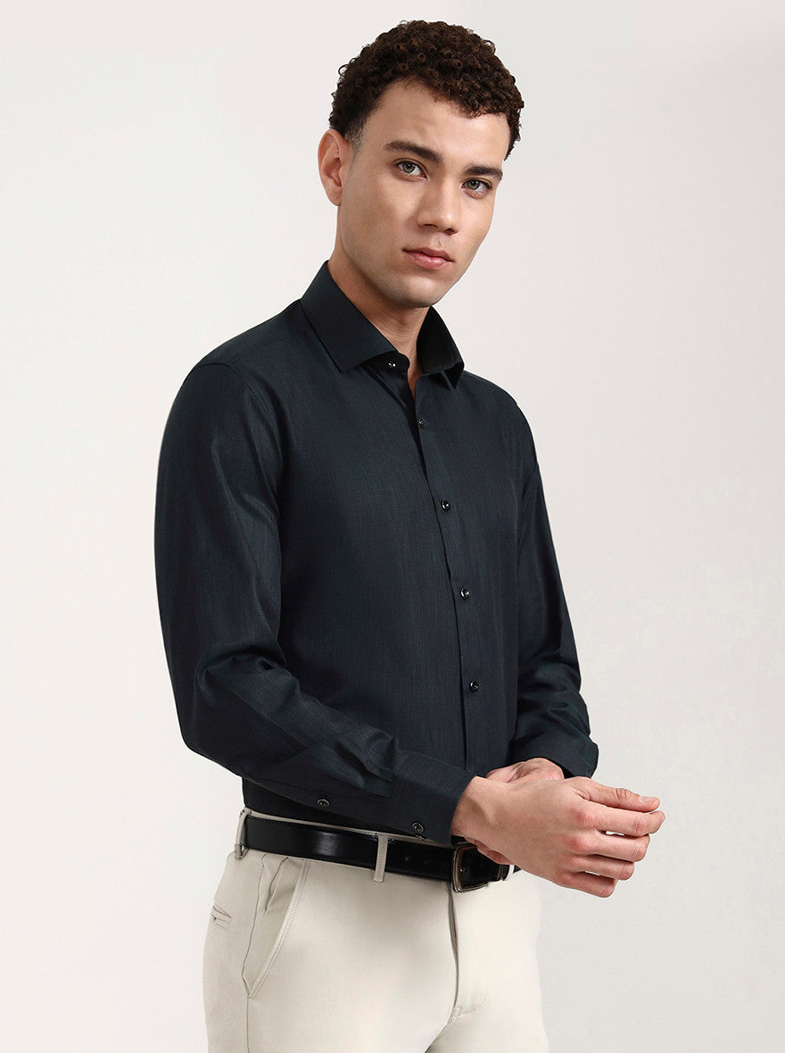 Green Solid Slim Fit Party Wear Shirt | Greenfibre