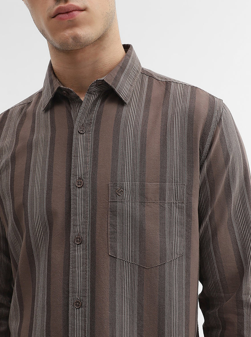 Chocolaty Striped Slim Fit Casual Shirt | Greenfibre