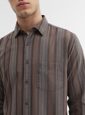 Chocolaty Striped Slim Fit Casual Shirt | Greenfibre