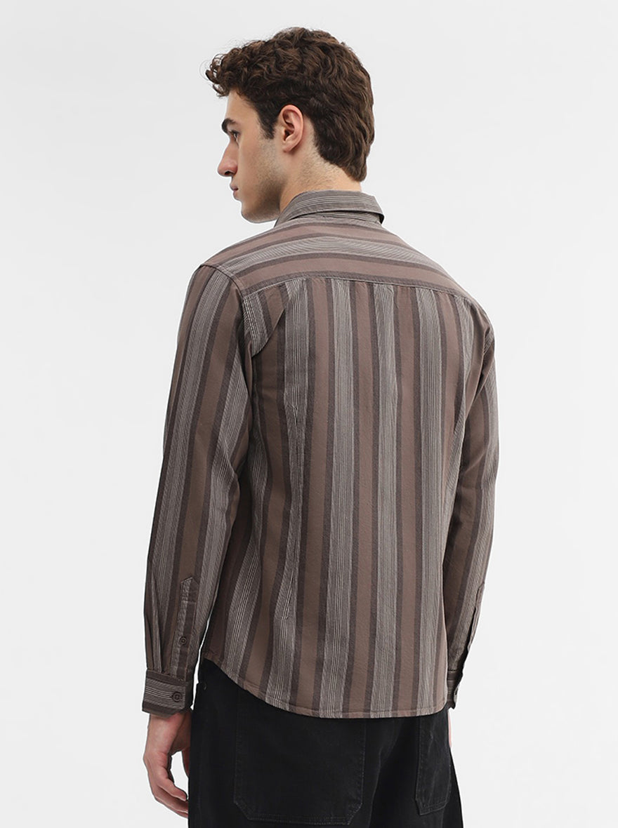 Chocolaty Striped Slim Fit Casual Shirt | Greenfibre