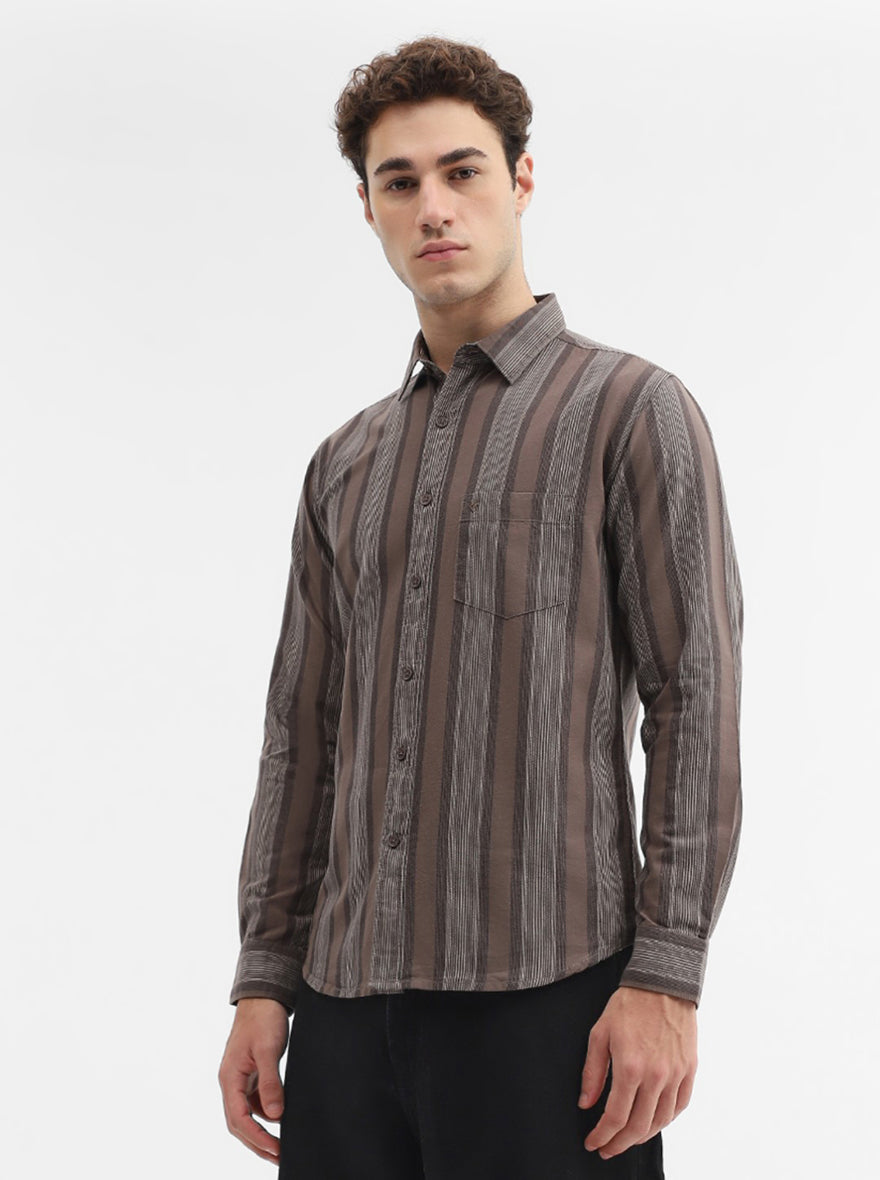 Chocolaty Striped Slim Fit Casual Shirt | Greenfibre