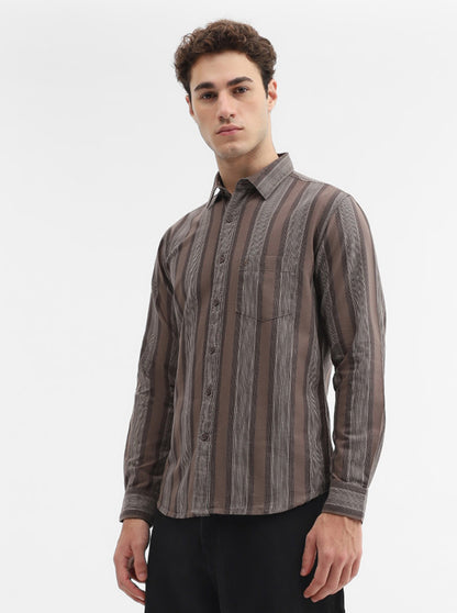 Chocolaty Striped Slim Fit Casual Shirt | Greenfibre