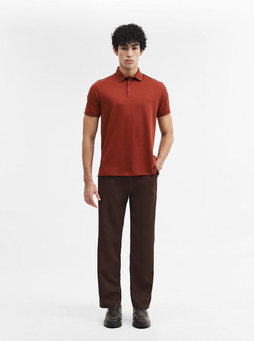 Rust Jacquard Regular Fit Polo T-Shirt | JadeBlue
