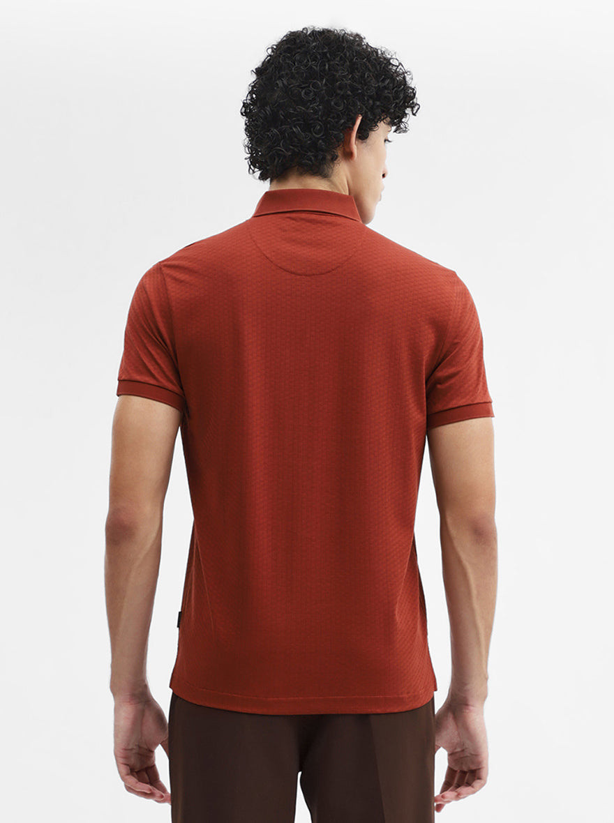 Rust Jacquard Regular Fit Polo T-Shirt | JadeBlue