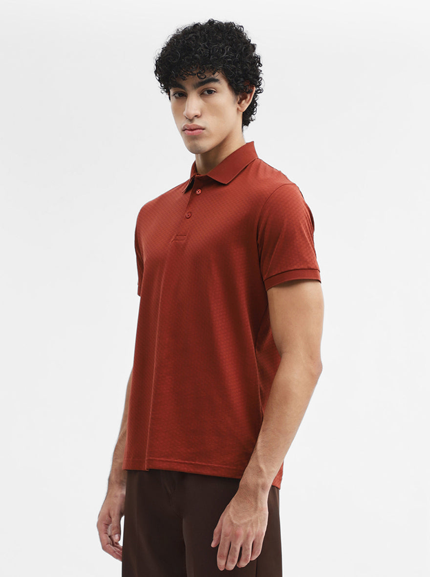 Rust Jacquard Regular Fit Polo T-Shirt | JadeBlue