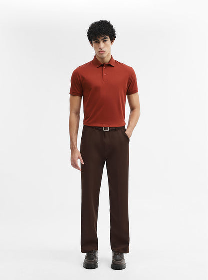 Rust Jacquard Regular Fit Polo T-Shirt | JadeBlue