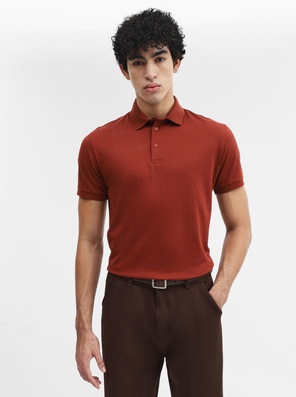 Rust Jacquard Regular Fit Polo T-Shirt | JadeBlue