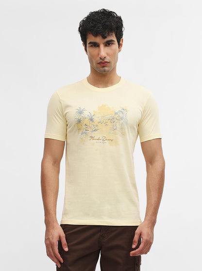 Mustard Printed Slim Fit T-Shirt | Greenfibre