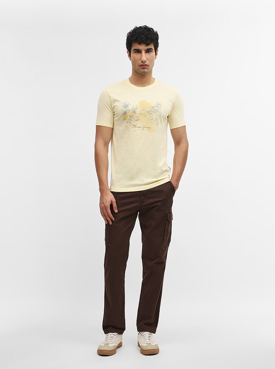 Mustard Printed Slim Fit T-Shirt | Greenfibre